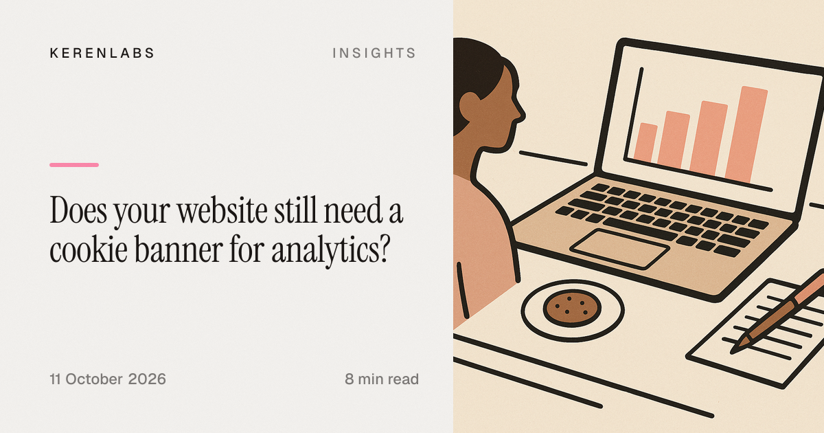 Illustration of a laptop showing a simple bar chart, with a single biscuit resting beside the keyboard.